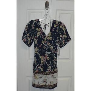 Trixxi Girl Floral Boarder Print Short Sleeve V-Neck Romper in Navy Size 16 $30